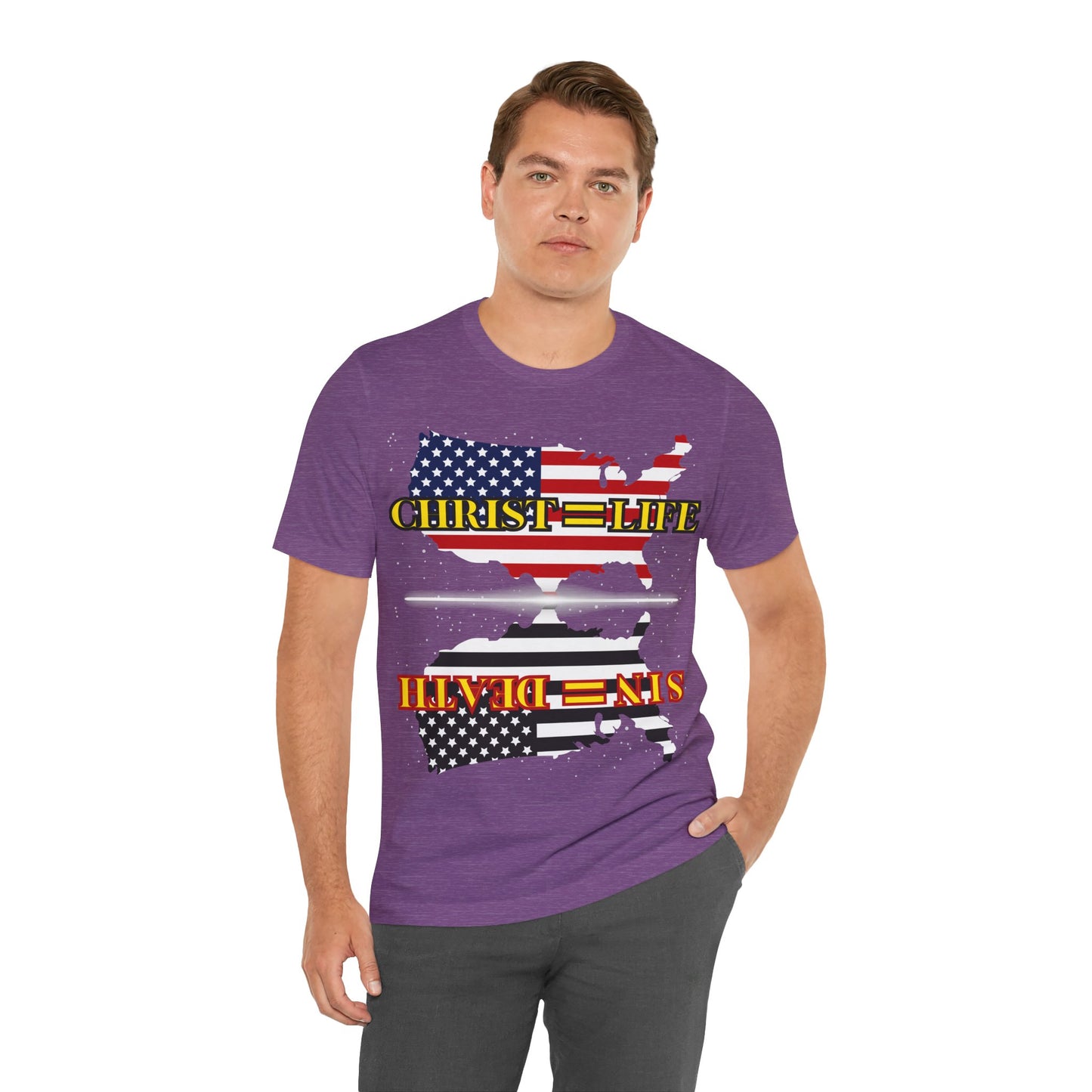 The Holy Fight “Christ=Life, Sin=Death” American Flag Christian T-Shirt
