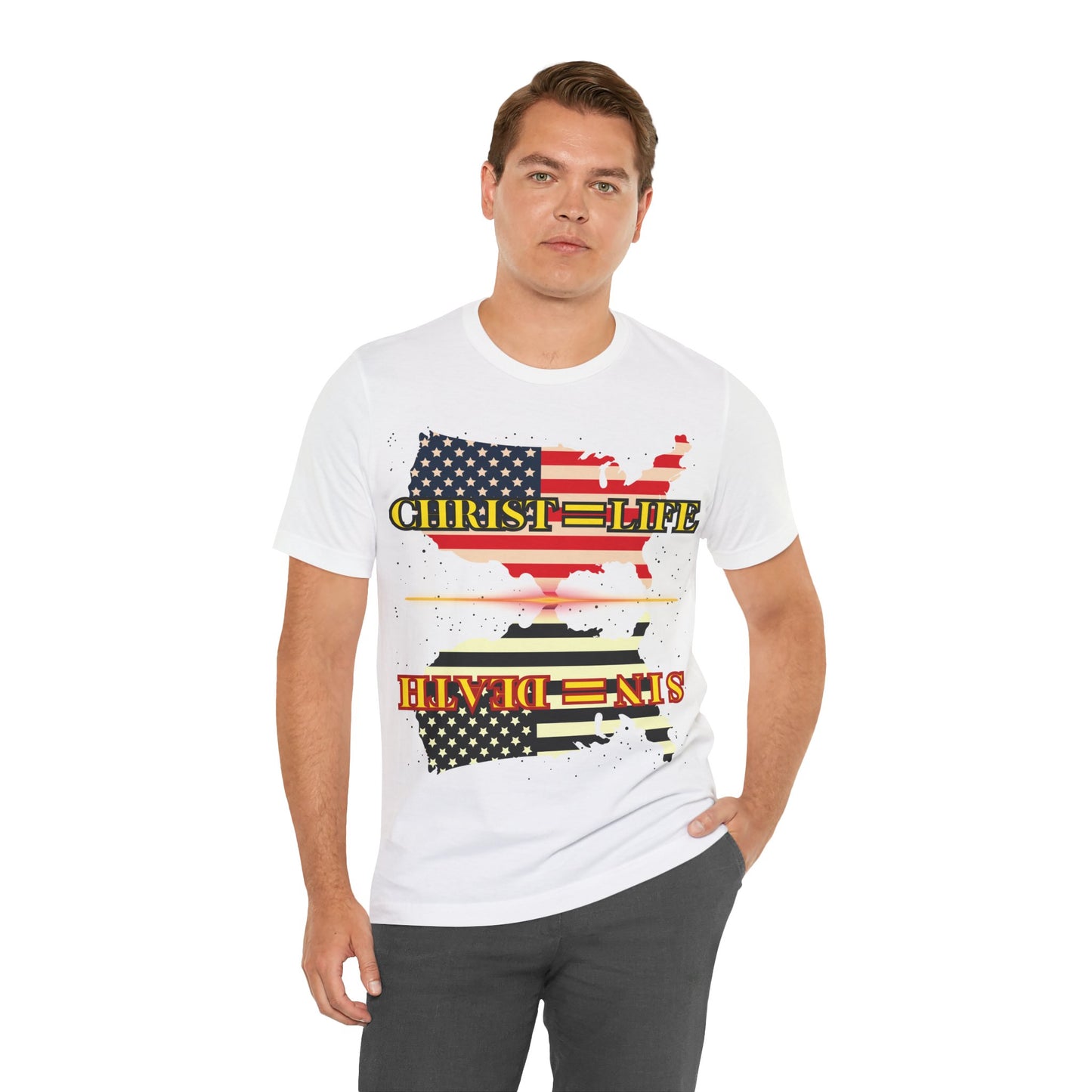The Holy Fight “Christ=Life, Sin=Death” American Flag Christian T-Shirt
