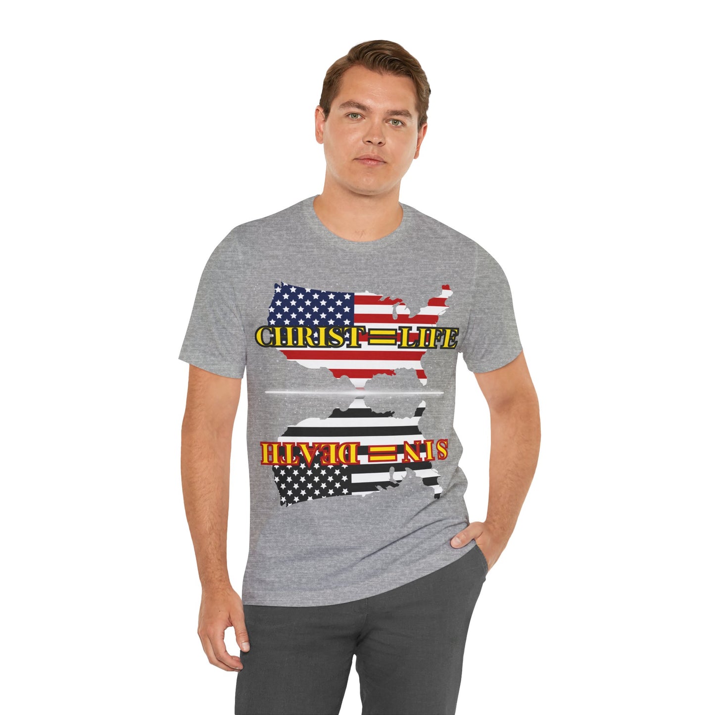 The Holy Fight “Christ=Life, Sin=Death” American Flag Christian T-Shirt