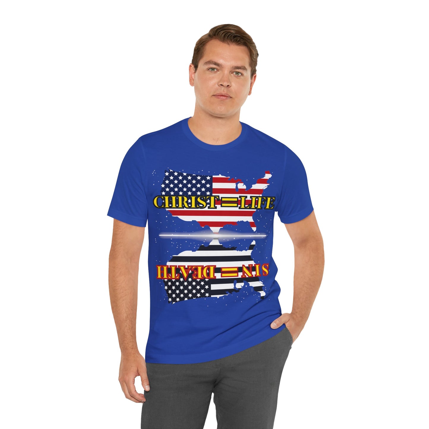 The Holy Fight “Christ=Life, Sin=Death” American Flag Christian T-Shirt