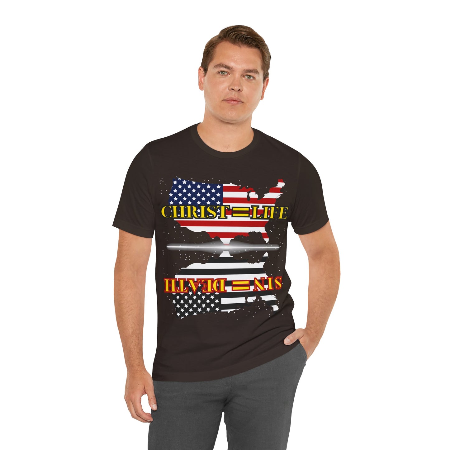 The Holy Fight “Christ=Life, Sin=Death” American Flag Christian T-Shirt