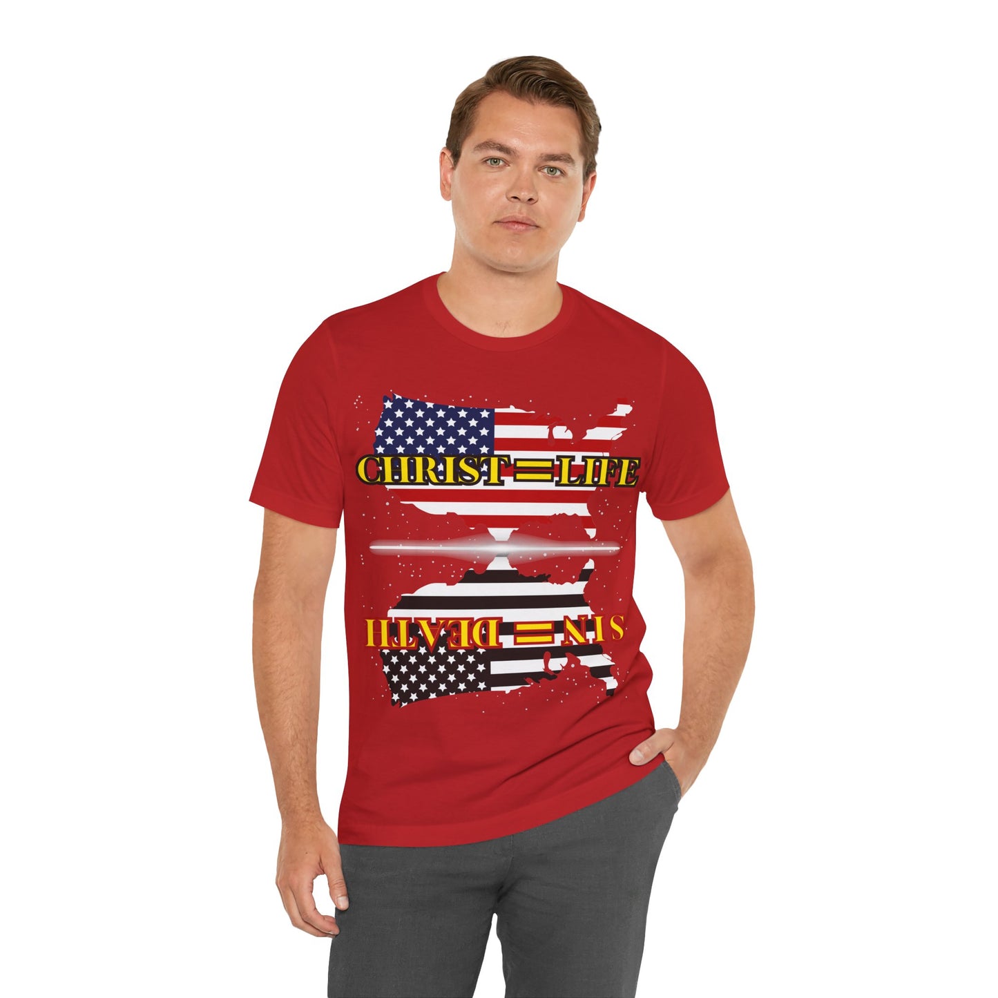The Holy Fight “Christ=Life, Sin=Death” American Flag Christian T-Shirt