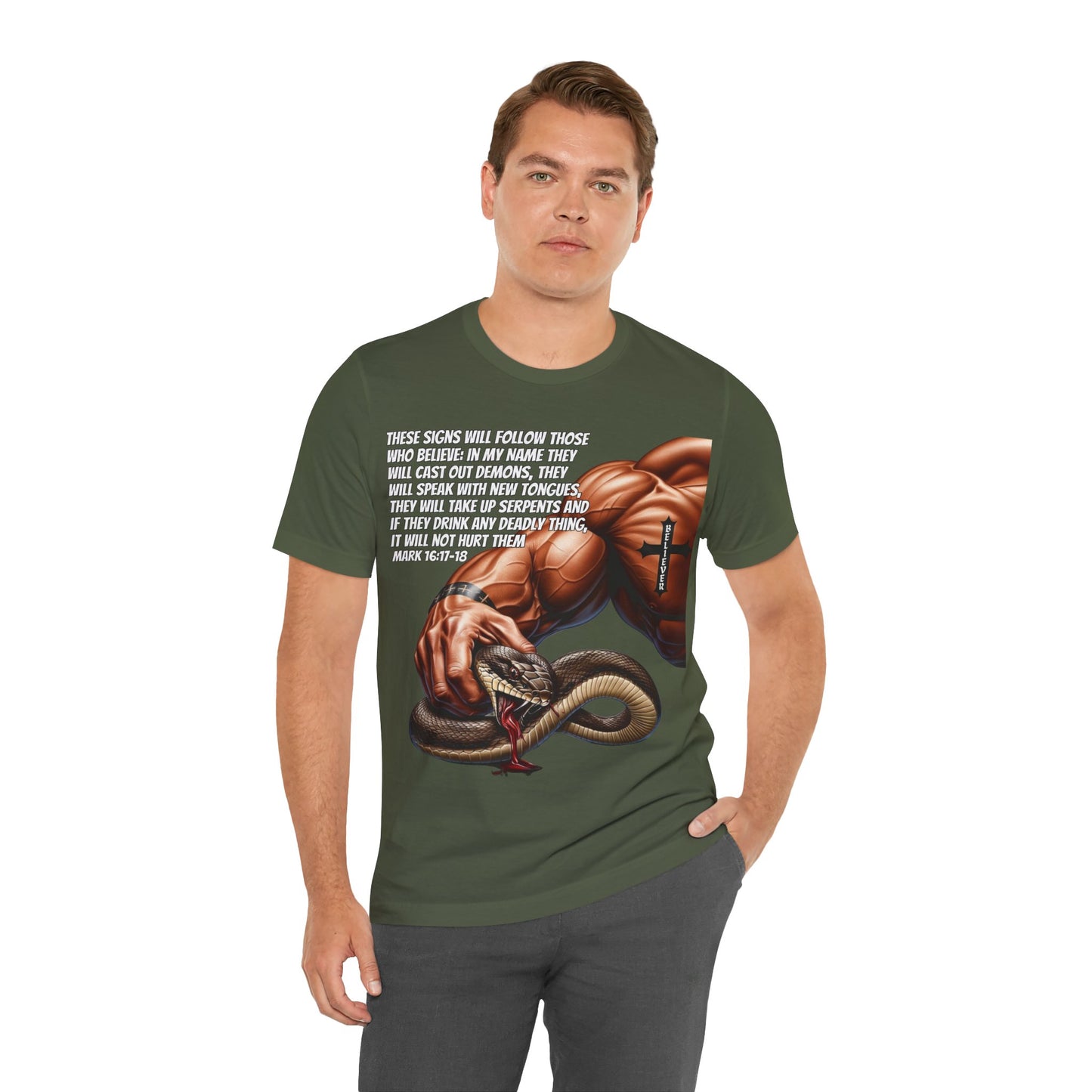 The Holy Fight "These Signs Will Follow" Christian T-Shirt – Crush Evil with Faith and Strength