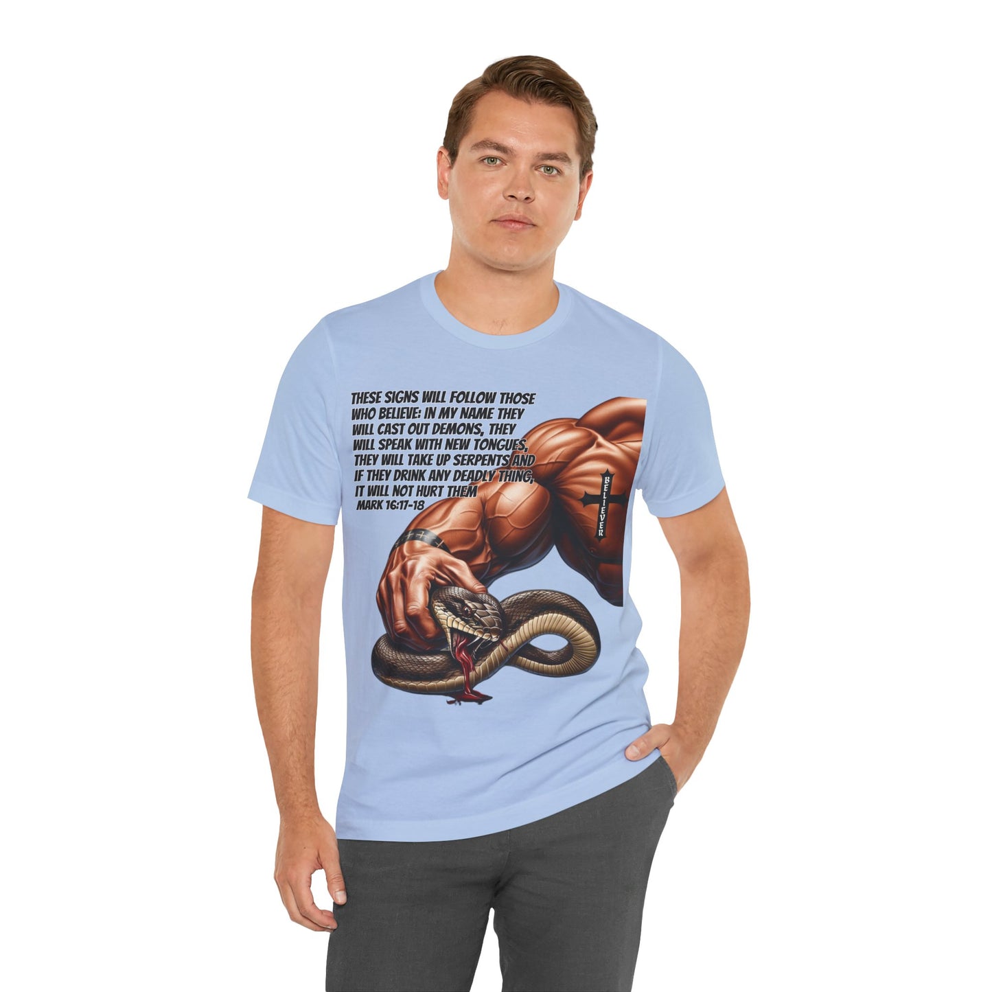 The Holy Fight "These Signs Will Follow" Christian T-Shirt – Crush Evil with Faith and Strength
