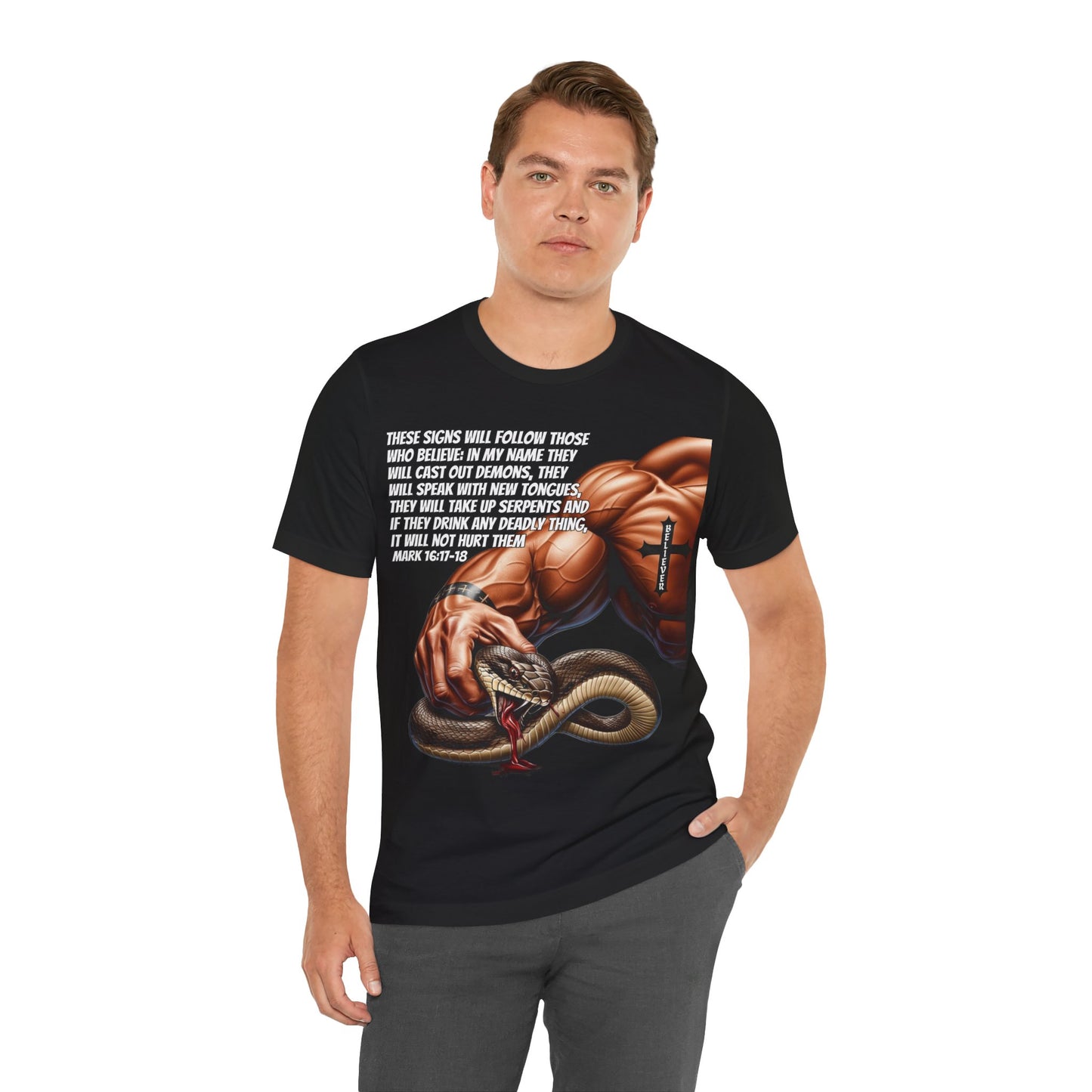 The Holy Fight "These Signs Will Follow" Christian T-Shirt – Crush Evil with Faith and Strength