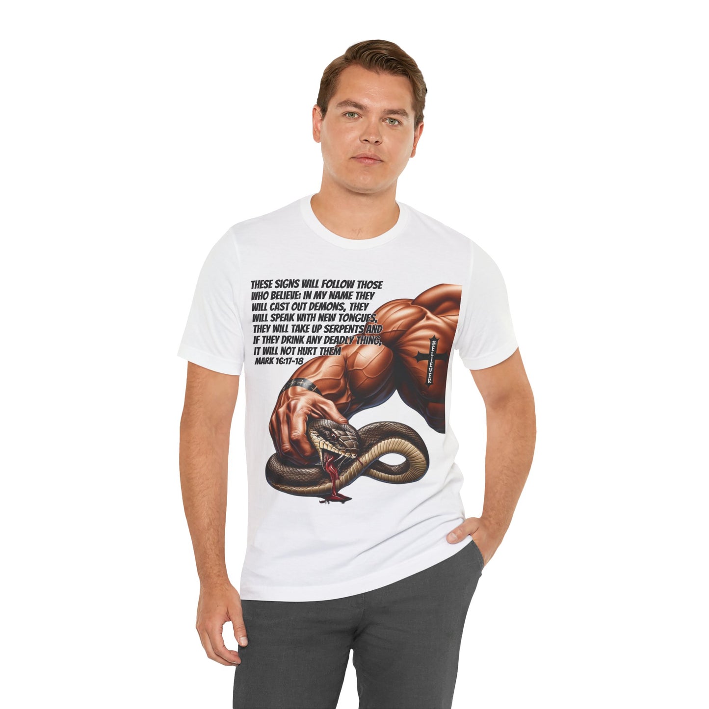 The Holy Fight "These Signs Will Follow" Christian T-Shirt – Crush Evil with Faith and Strength