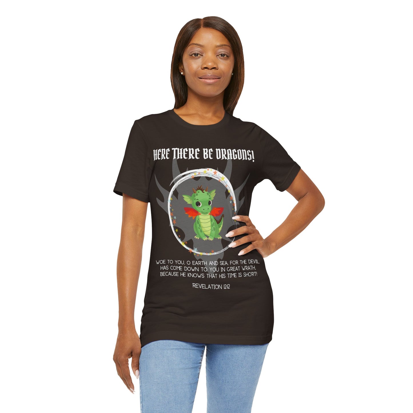 "Here There Be Dragons T-Shirt | Revelation 12:12 Christian Apparel by The Holy Fight"