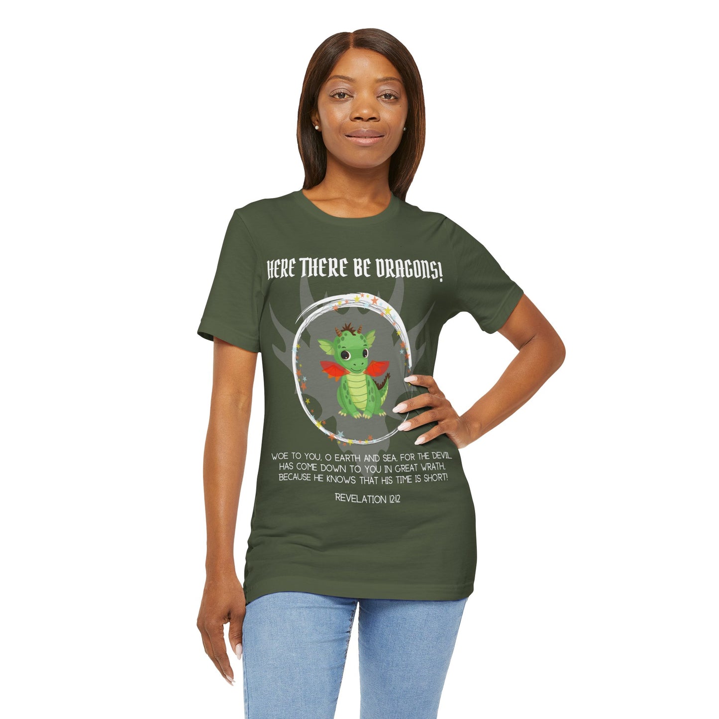 "Here There Be Dragons T-Shirt | Revelation 12:12 Christian Apparel by The Holy Fight"