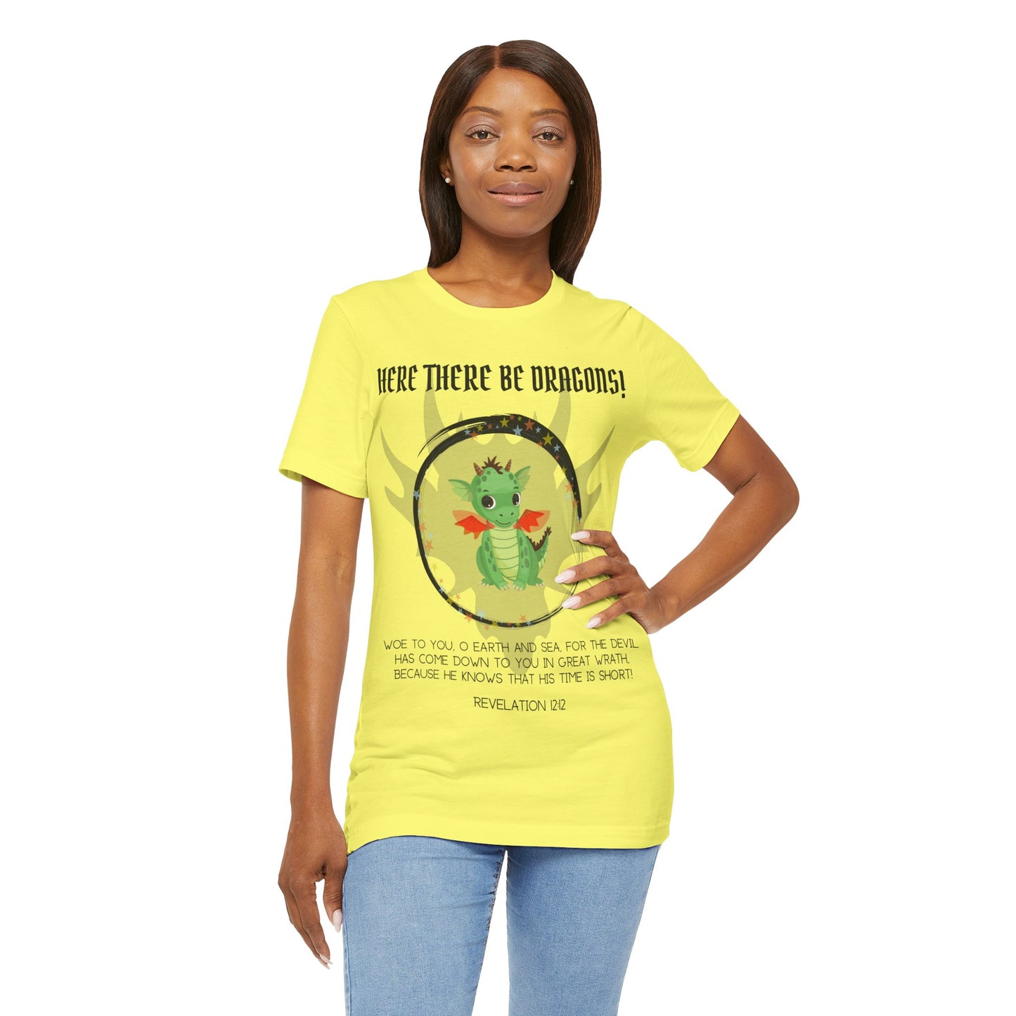 "Here There Be Dragons T-Shirt | Revelation 12:12 Christian Apparel by The Holy Fight"