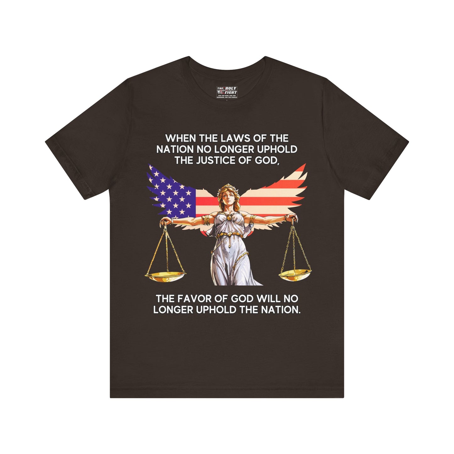 "Lady Justice and God’s Favor T-Shirt | Christian Patriotism Apparel by The Holy Fight"