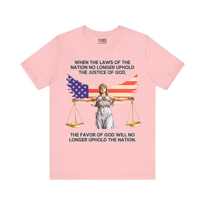 "Lady Justice and God’s Favor T-Shirt | Christian Patriotism Apparel by The Holy Fight"