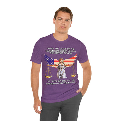 "Lady Justice and God’s Favor T-Shirt | Christian Patriotism Apparel by The Holy Fight"