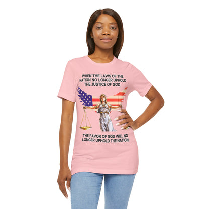 "Lady Justice and God’s Favor T-Shirt | Christian Patriotism Apparel by The Holy Fight"