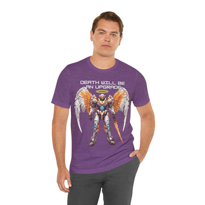 The Holy Fight "Death Will Be an Upgrade" Christian T-Shirt – Angel with Sword in Space Suit Design