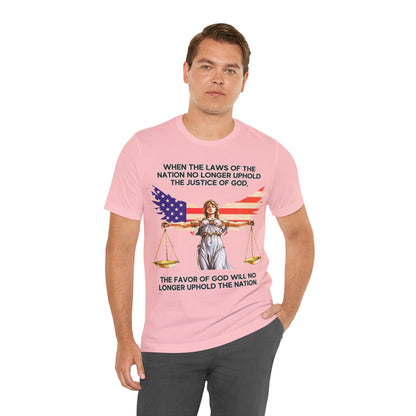 "Lady Justice and God’s Favor T-Shirt | Christian Patriotism Apparel by The Holy Fight"