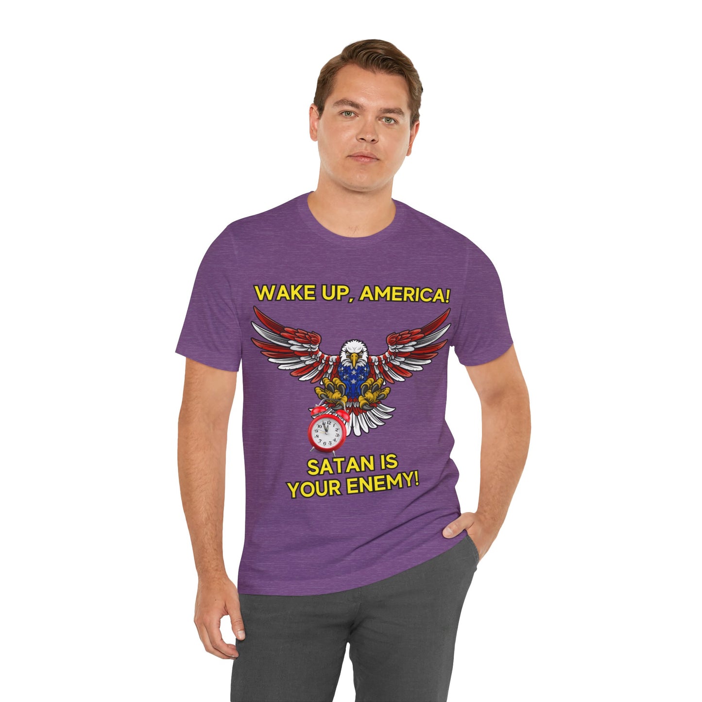 The Holy Fight "Wake Up America, Satan is Your Enemy" Patriotic Christian T-Shirt – Bold Call to Spiritual Vigilance