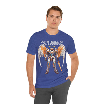 The Holy Fight "Death Will Be an Upgrade" Christian T-Shirt – Angel with Sword in Space Suit Design